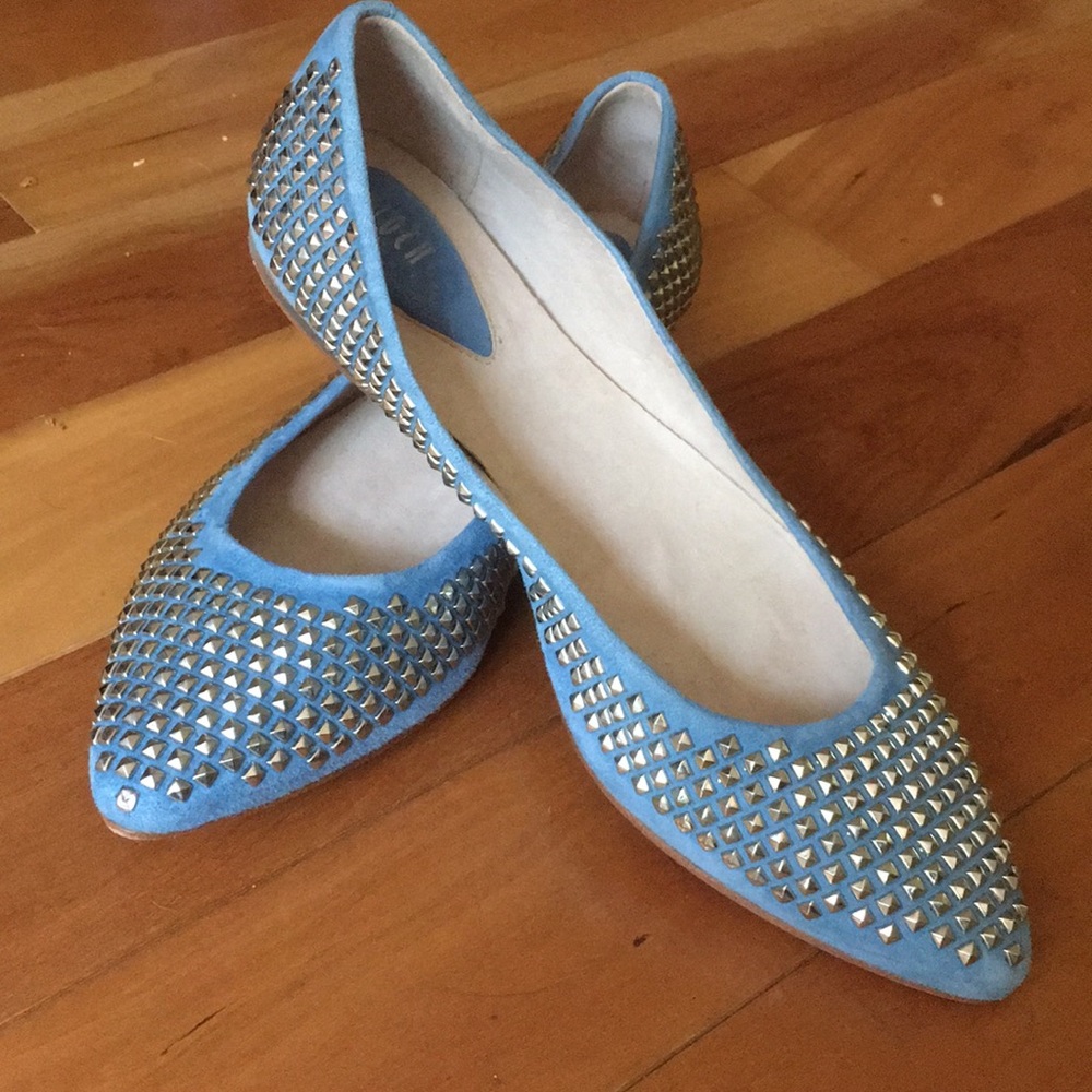 Studded blue suede flats